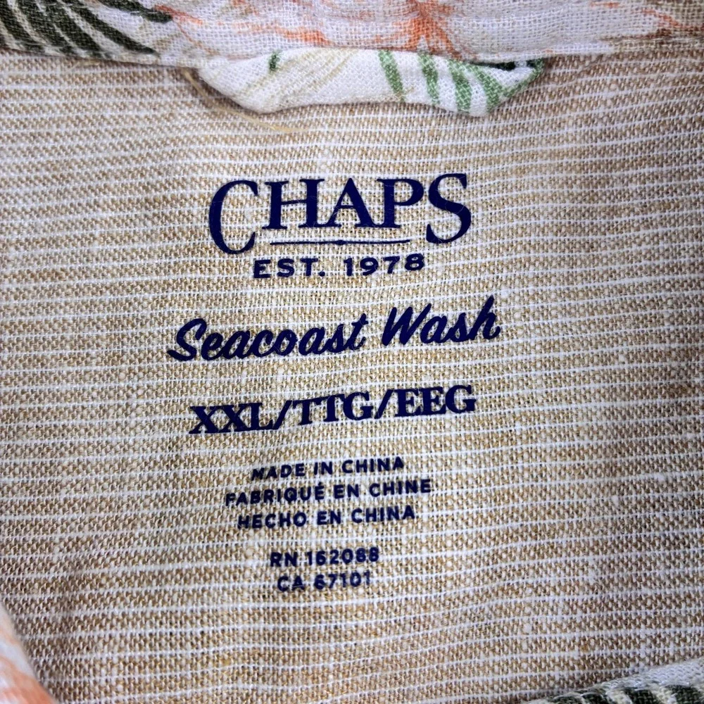 Chaps Seacoast Wash Short Sleeve Floral Print Multi Shirt‎ Linen Blend Men's XXL